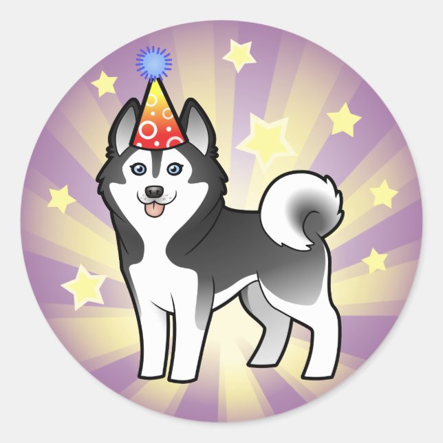 Pegatina Redonda Cumpleaños Siberian Husky / Alaskan Malamute (Anverso)