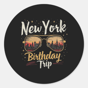 Pegatina Redonda Cumpleaños Silueta Nyc Nueva York Celebración Viaj