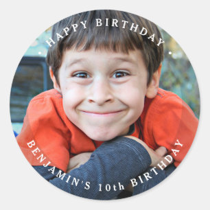 Pegatina Redonda Cumpleaños Simple Lindo Foto Personalizada
