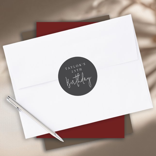 Pegatina Redonda Cumpleaños simple minimalista negro plano 25 (Subido por el creador)