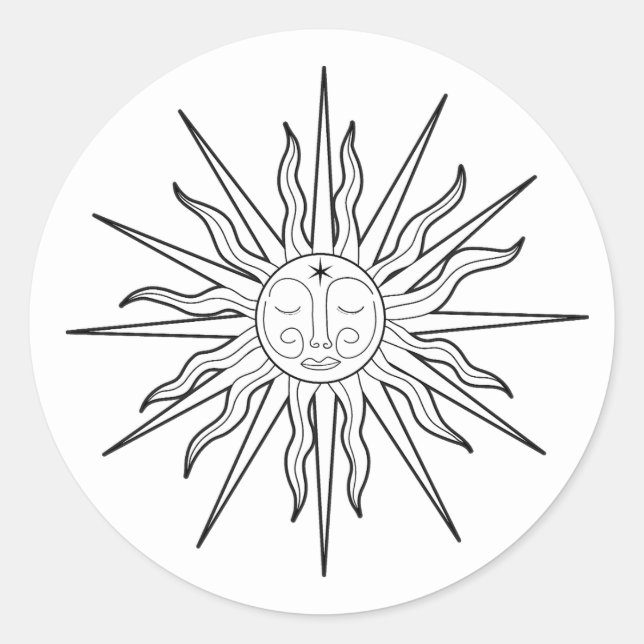 Pegatina Redonda Cumpleaños Sol Caprichoso Blanco y Negro (Anverso)