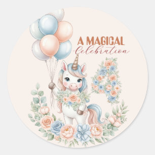 Pegatina Redonda Cumpleaños Sueños de Unicornio