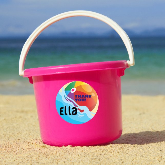 Pegatina Redonda Cumpleaños Temático de Piscina de Bolas de Playa (Subido por el creador)