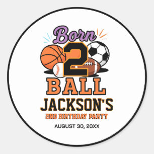 Pegatina Redonda Cumpleaños Temático Deportivo Niño 'Born 2 Ball' 2