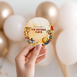 Pegatina Redonda Cumpleaños Trofeo de Baloncesto Retro