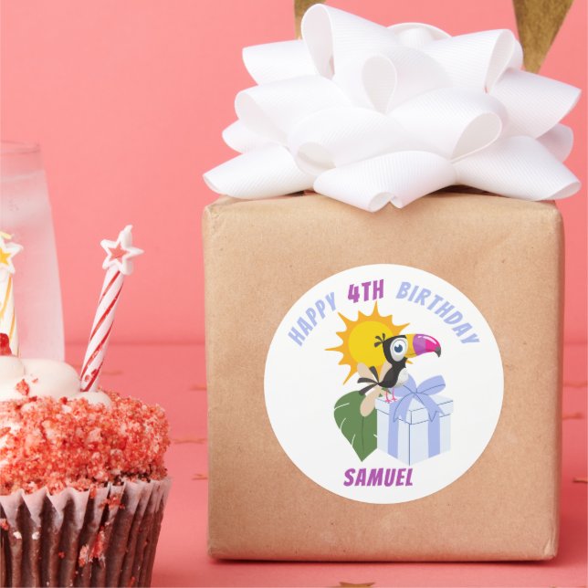 Pegatina Redonda Cumpleaños Turco Tropical Personalizado (Fiesta)