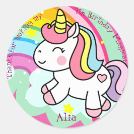 Pegatina Redonda Cumpleaños Unicornio personalizado
