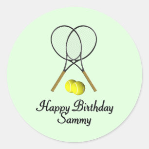 Pegatina Redonda Cumpleaños Verde Tenis Deportes Nombre Personal