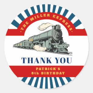 Pegatina Redonda Cumpleaños Vintage Choo Choo Tren Gracias