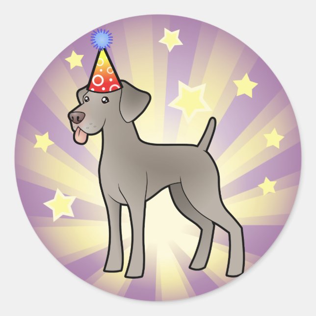 Pegatina Redonda Cumpleaños Weimaraner (Anverso)