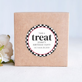 Pegatina Redonda Cumpleaños Whimsical Cute Black Checked Fun Tret