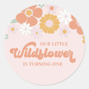 Pegatina Redonda Cumpleaños Wildflower Retro Floral primero