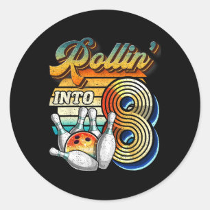 Pegatina Redonda Cumpliendo 8 años Fiesta de Cumpleaños de Bolos Ro