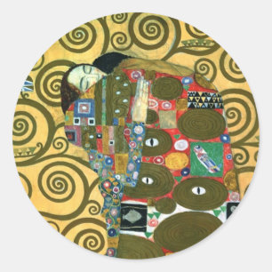 Pegatina Redonda Cumplimiento aka El Abrazo por Gustav Klimt