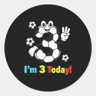 Pegatina Redonda Cumplo 3 Hoy Dibujo Animado de Fútbol Lindo 3er Cu