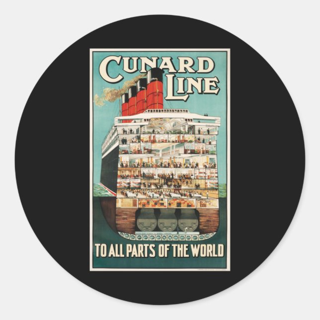 Pegatina Redonda Cunard Line cruise retro vintage poster (Anverso)