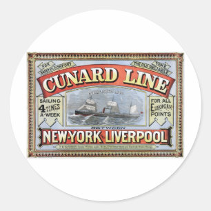Pegatina Redonda Cunard Line New York Liverpool Poster