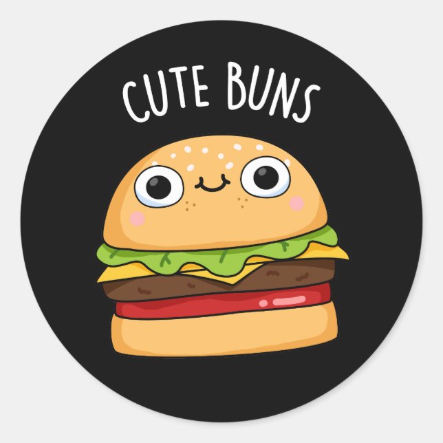 Pegatina Redonda Cunte Buns Funny Burger Pun Dark BG (Anverso)