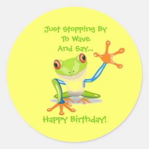 Pegatina Redonda Cunte Frog Gracioso Animal Kids Feliz cumpleaños