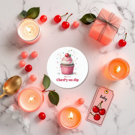 Pegatina Redonda Cupakes Design Cherry en Baby Shower superior