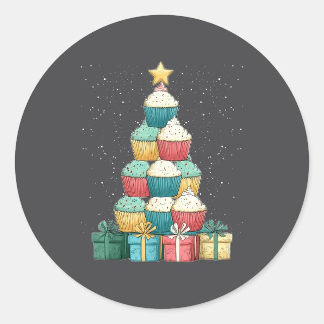 Pegatina Redonda Cupcake Baking Baker Christmas Tree Xmas  (Anverso)
