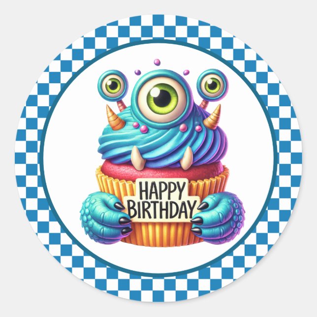 Pegatina Redonda Cupcake Birthday Stickers (Anverso)