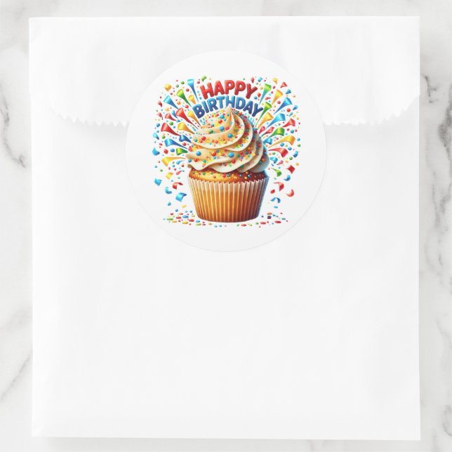 Pegatina Redonda Cupcake Birthday Stickers (Bolso)