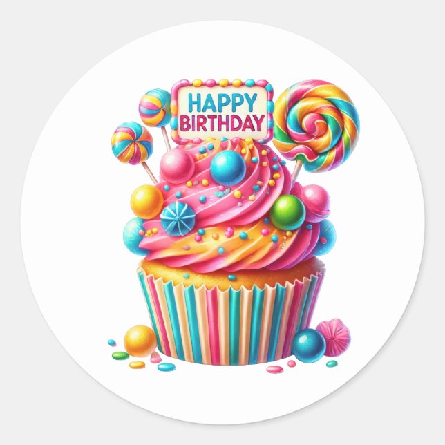 Pegatina Redonda Cupcake Birthday Stickers (Anverso)