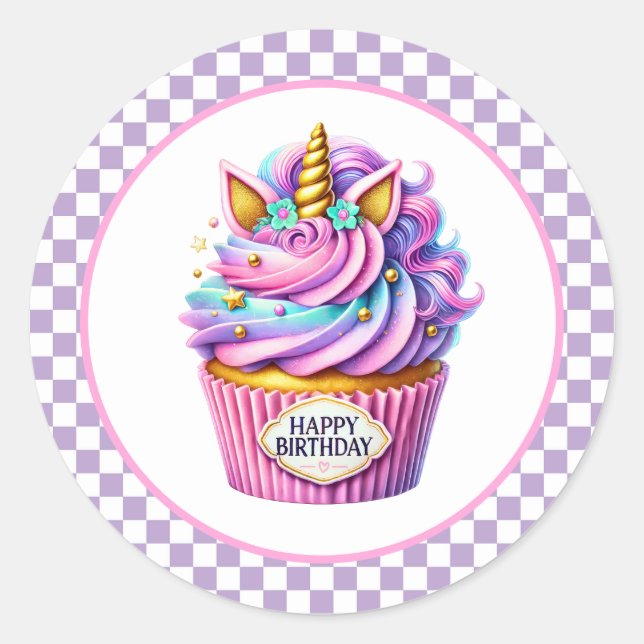Pegatina Redonda Cupcake Birthday Stickers (Anverso)