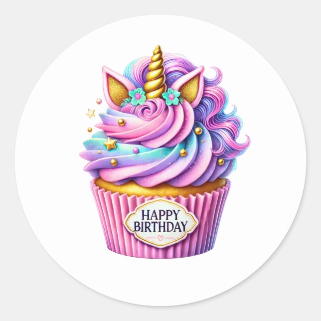 Pegatina Redonda Cupcake Birthday Stickers (Anverso)