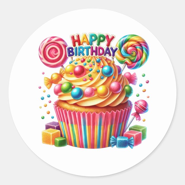 Pegatina Redonda Cupcake Birthday Stickers (Anverso)