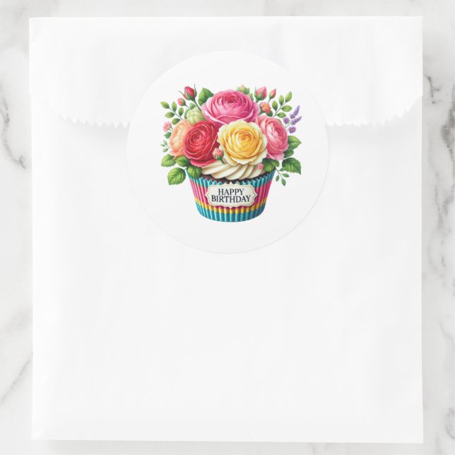 Pegatina Redonda Cupcake Birthday Stickers (Bolso)