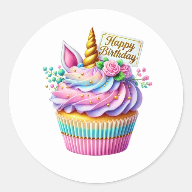 Pegatina Redonda Cupcake Birthday Stickers (Anverso)