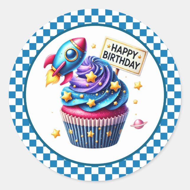 Pegatina Redonda Cupcake Birthday Stickers (Anverso)