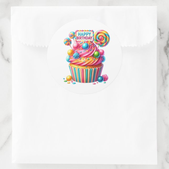 Pegatina Redonda Cupcake Birthday Stickers (Bolso)