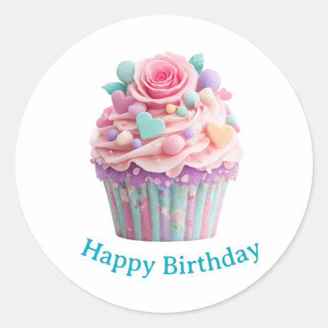 Pegatina Redonda Cupcake Birthday Stickers (Anverso)