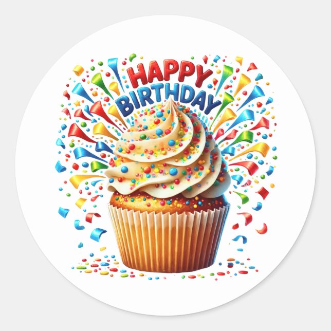 Pegatina Redonda Cupcake Birthday Stickers (Anverso)