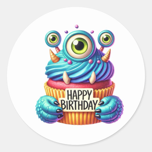 Pegatina Redonda Cupcake Birthday Stickers (Anverso)