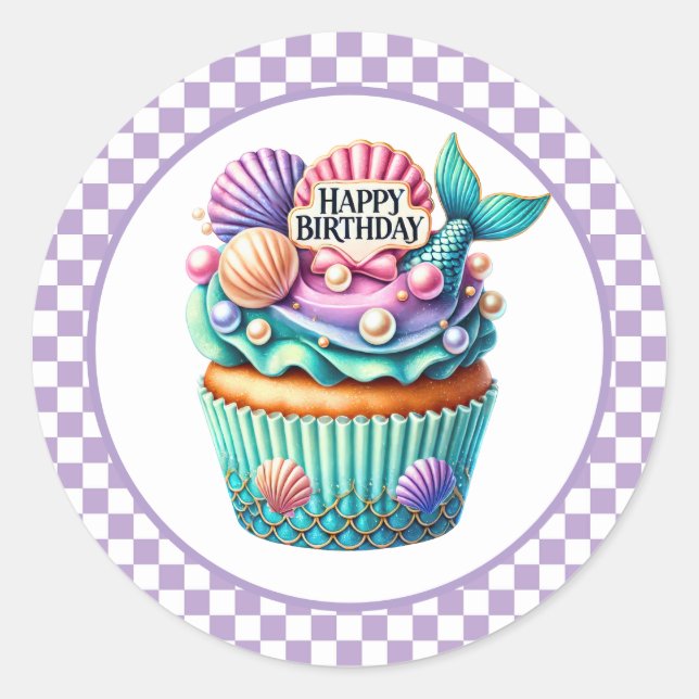 Pegatina Redonda Cupcake Birthday Stickers (Anverso)