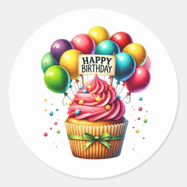 Pegatina Redonda Cupcake Birthday Stickers (Anverso)