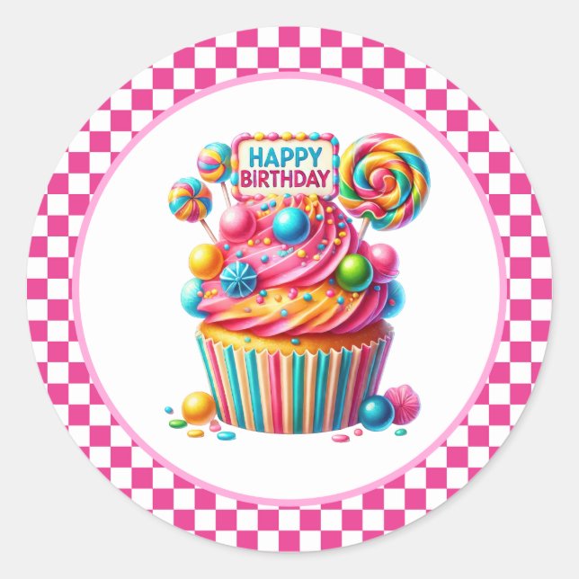 Pegatina Redonda Cupcake Birthday Stickers (Anverso)