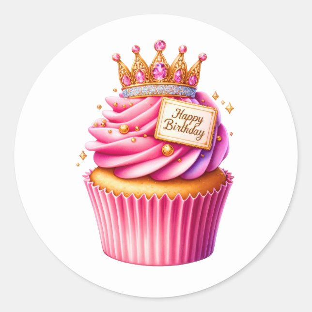 Pegatina Redonda Cupcake Birthday Stickers (Anverso)