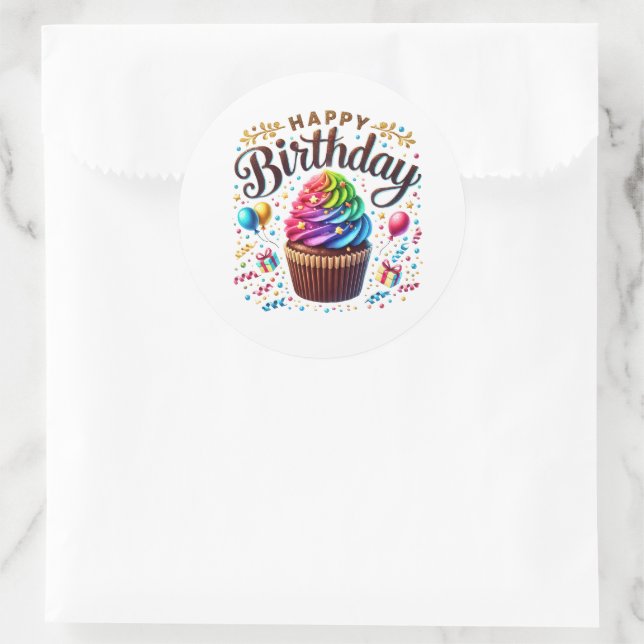Pegatina Redonda Cupcake Birthday Stickers (Bolso)