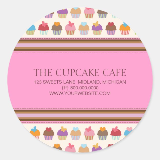 Pegatina Redonda Cupcake Cafe | Bakery Business Stickers (Anverso)