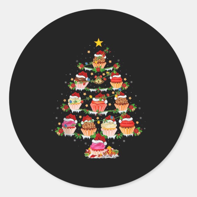 Pegatina Redonda Cupcake Christmas Tree Lights Funny Fast Food Cupc (Anverso)