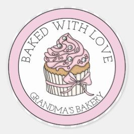 Pegatina Redonda Cupcake con Purpurina de Plata | Horneado con Amor