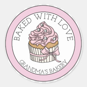 Pegatina Redonda Cupcake con Purpurina de Plata   Horneado con Amor