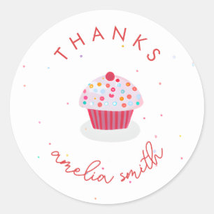 Pegatina Redonda Cupcake Cumpleaños Gracias Nombre Peronalizado