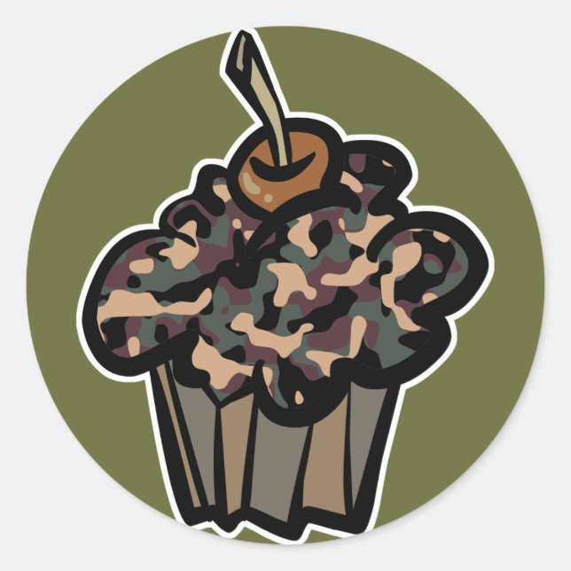 Pegatina Redonda cupcake de camuflaje (Anverso)