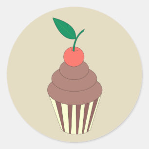Pegatina Redonda Cupcake de chocolate illusima con cereza encima